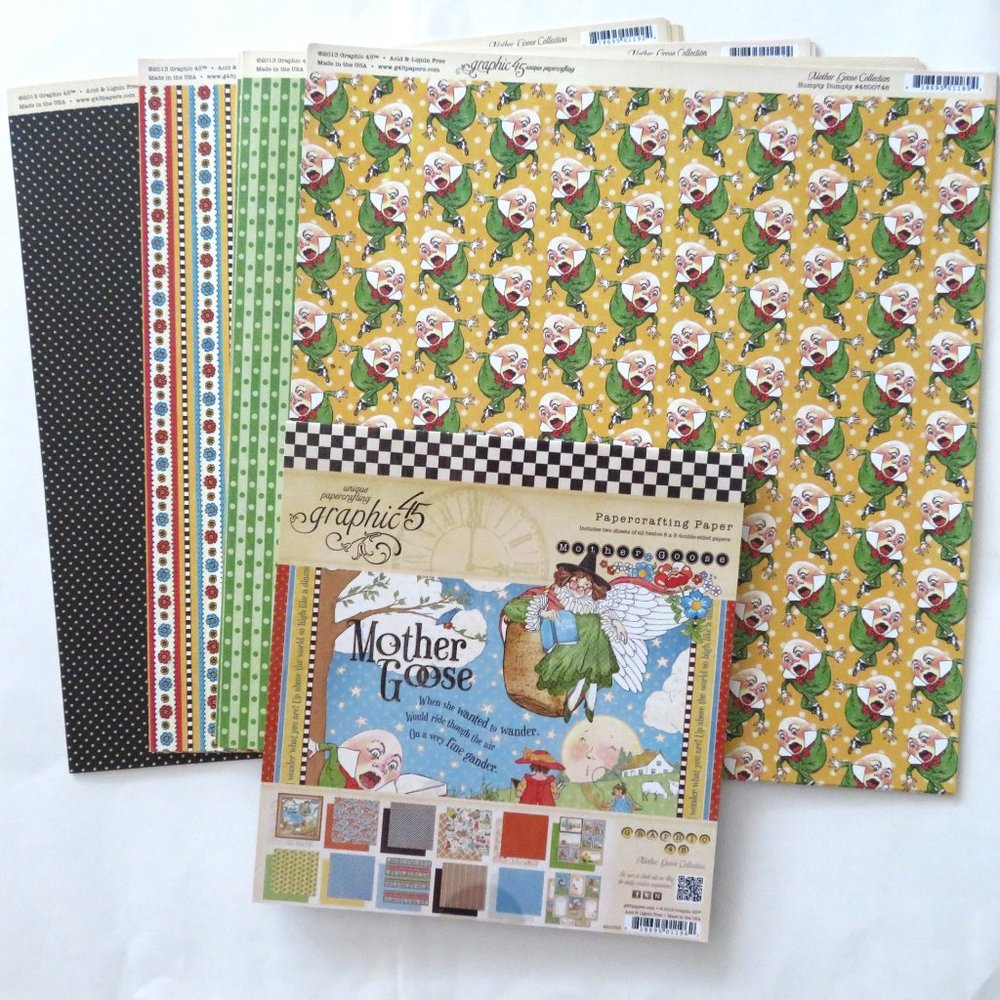 LOT 50 Sheets Graphic 45 Mother Goose HUMPTY DUMPTY 8x8 Pad & Scrapbook Paper